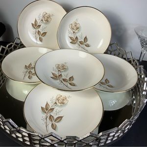 Sabin Bowls Soup Salad Floral Rose Gold Trim Set 6 USA Vintage